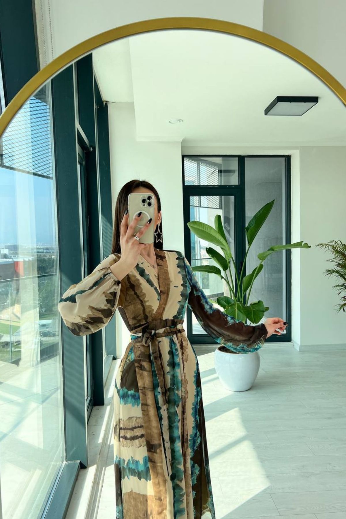 Anvelop%20Şifon%20Anvelop%20Şifon%20Astarlı%20Yeşil%20Desenli%20Elbise