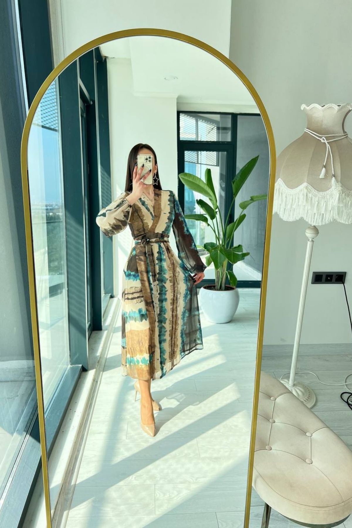 Anvelop%20Şifon%20Anvelop%20Şifon%20Astarlı%20Yeşil%20Desenli%20Elbise