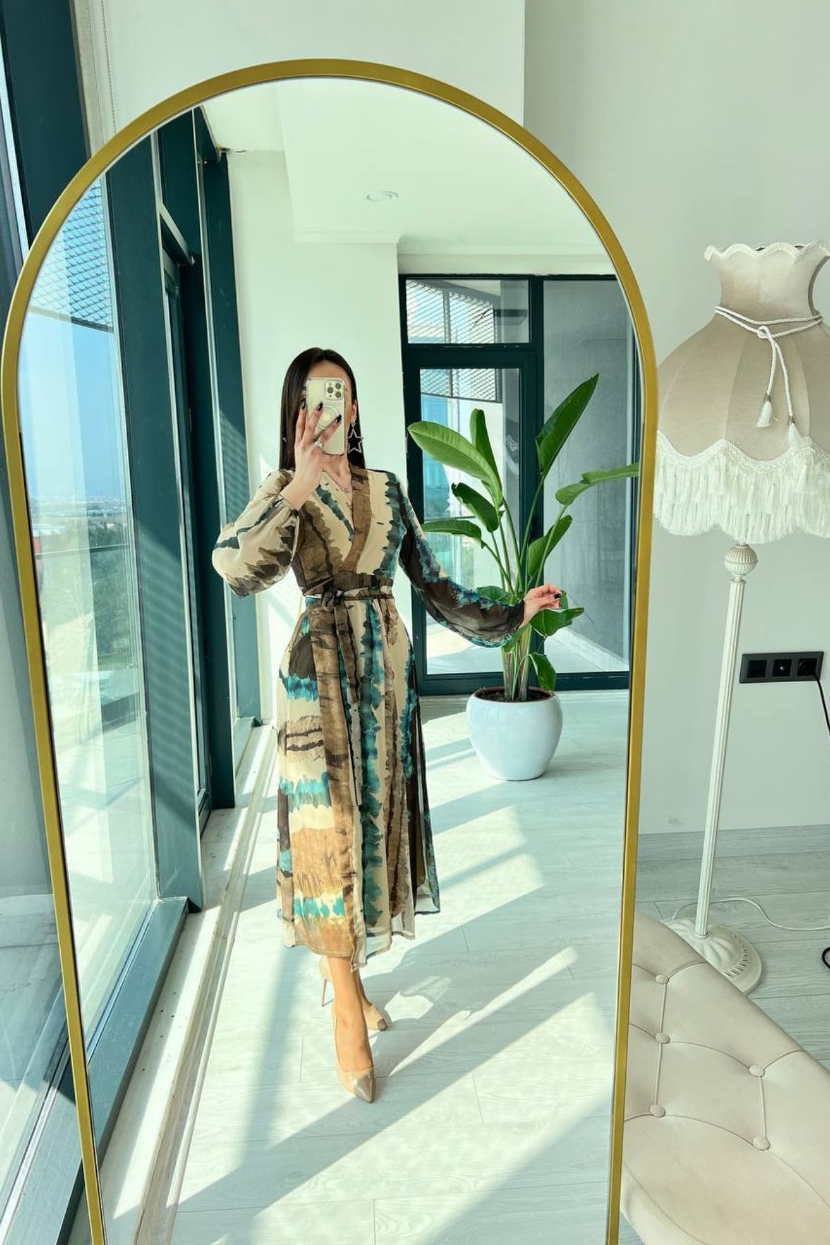 Anvelop%20Şifon%20Anvelop%20Şifon%20Astarlı%20Yeşil%20Desenli%20Elbise