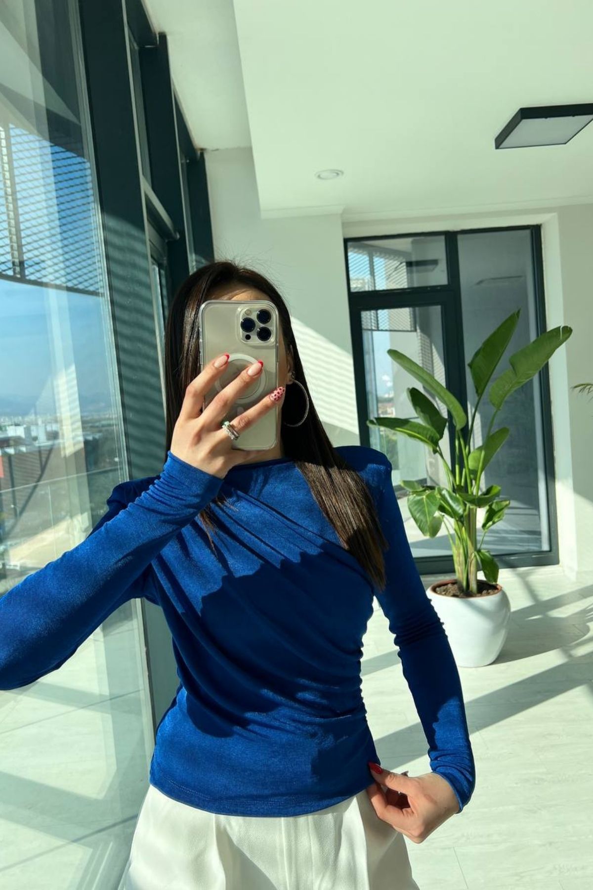 Saks Mavi Buzy Vatkalı Bluz