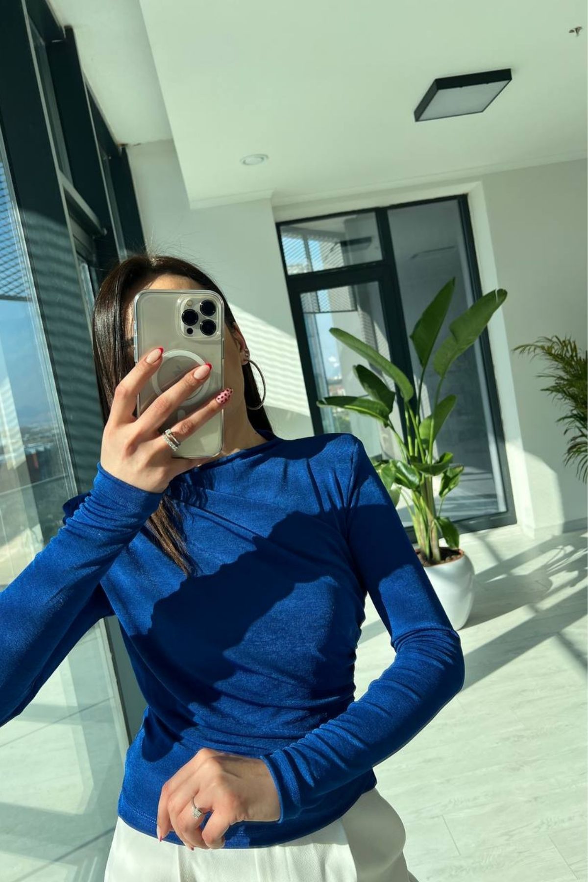 Saks Mavi Buzy Vatkalı Bluz
