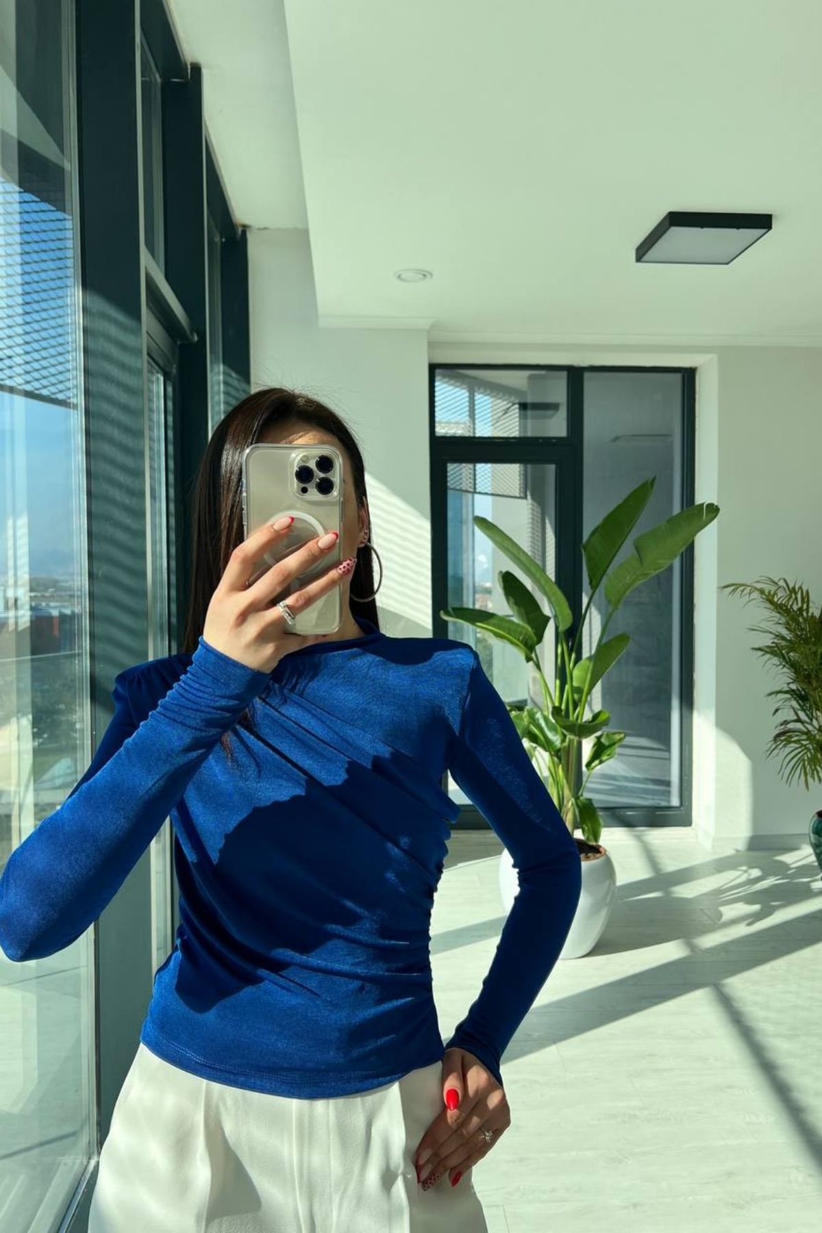 Saks Mavi Buzy Vatkalı Bluz