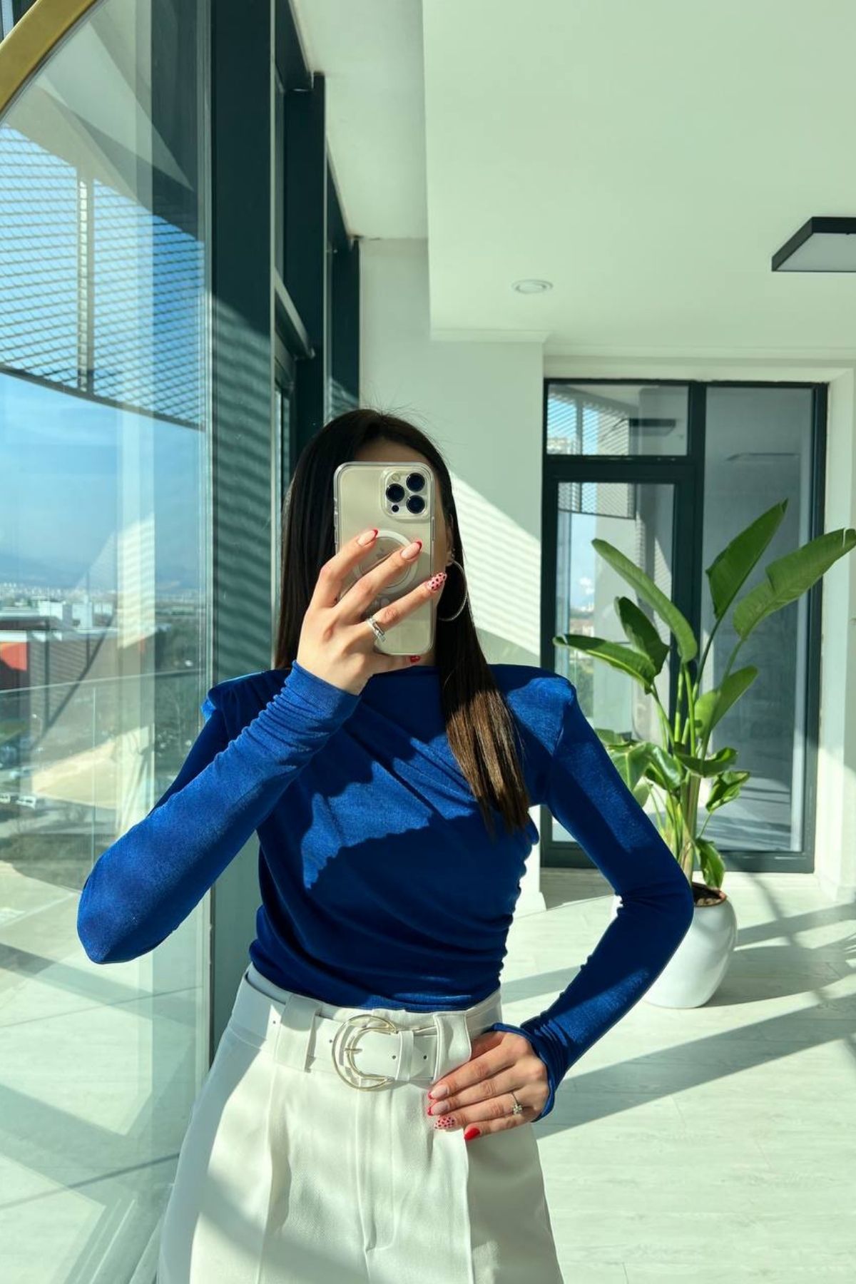 Saks Mavi Buzy Vatkalı Bluz