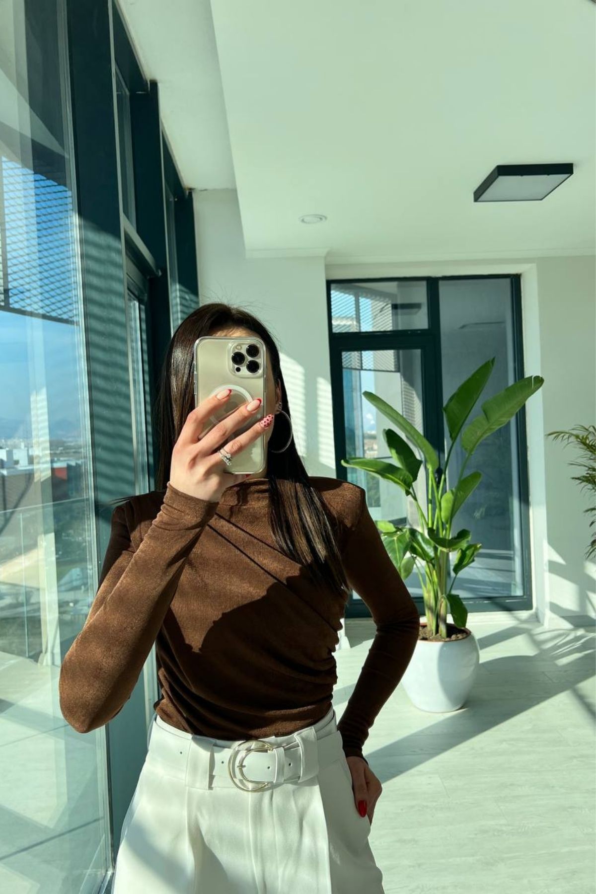 Kahverengi Buzy Vatkalı Bluz