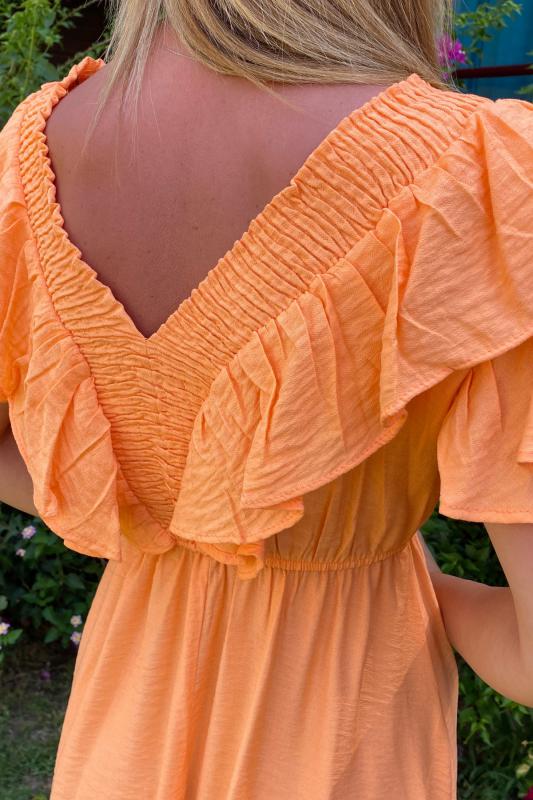Orange%20Volan%20Detaylı%20Keten%20Elbise