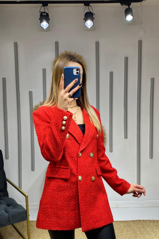 Kırmızı%20Tüvit%20Blazer%20Ceket