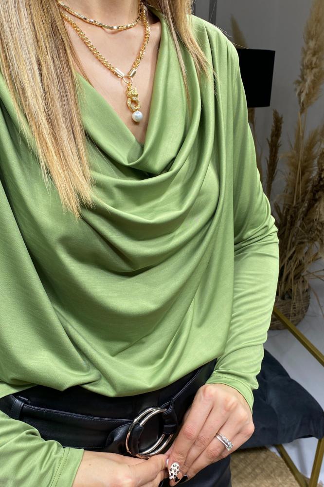 Yeşil%20Vatkalı%20Drape%20Detaylı%20Bluz