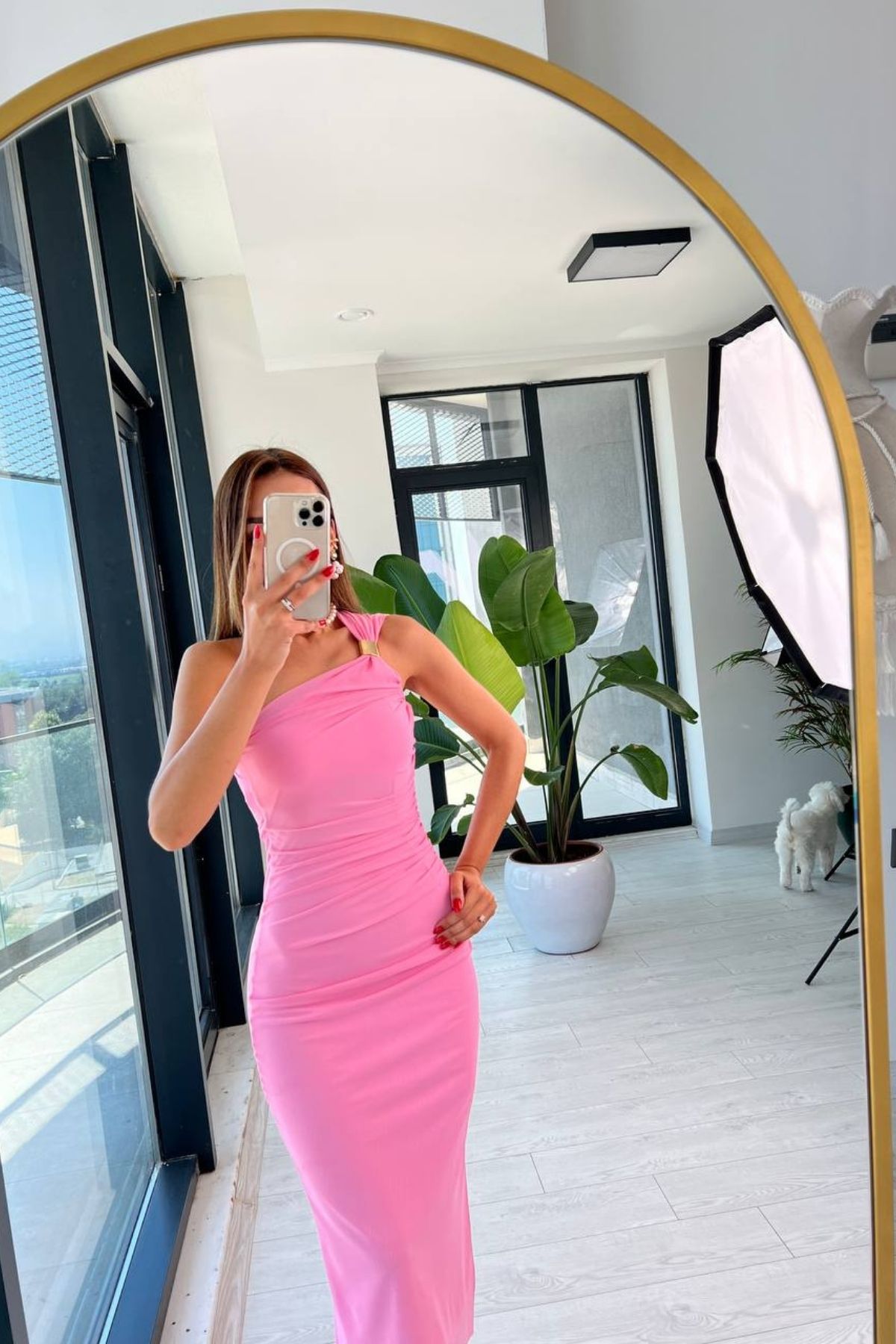 Barbie%20Pembe%20Tasarım%20Tek%20Kol%20Tül%20Elbise