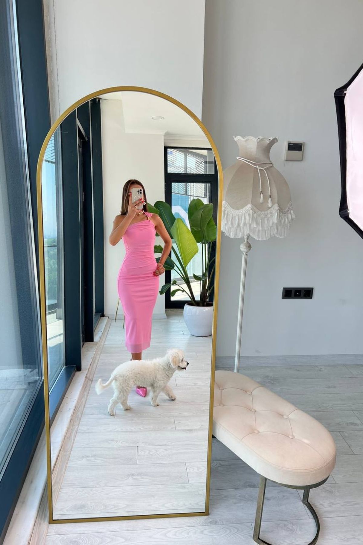 Barbie%20Pembe%20Tasarım%20Tek%20Kol%20Tül%20Elbise