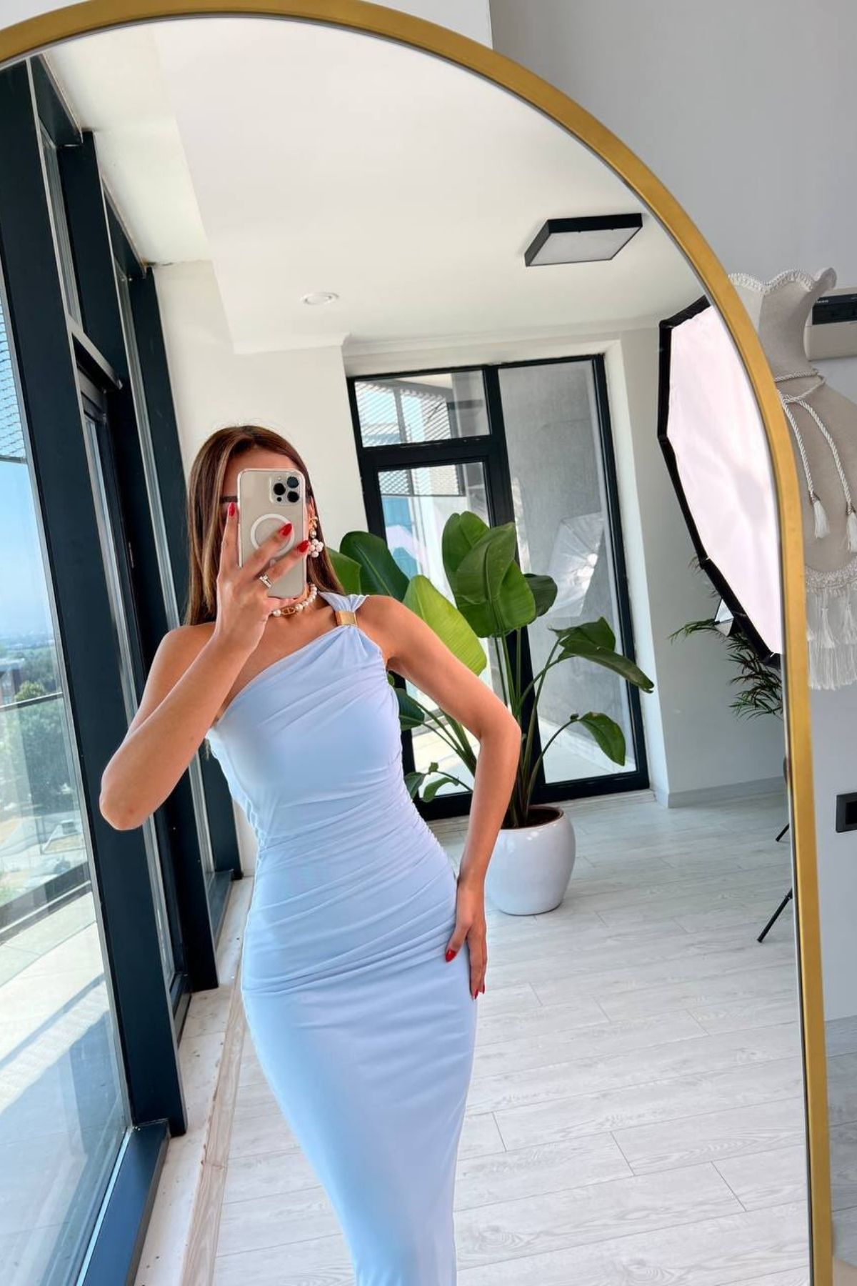 Bebe%20Mavi%20Tasarım%20Tek%20Kol%20Tül%20Elbise