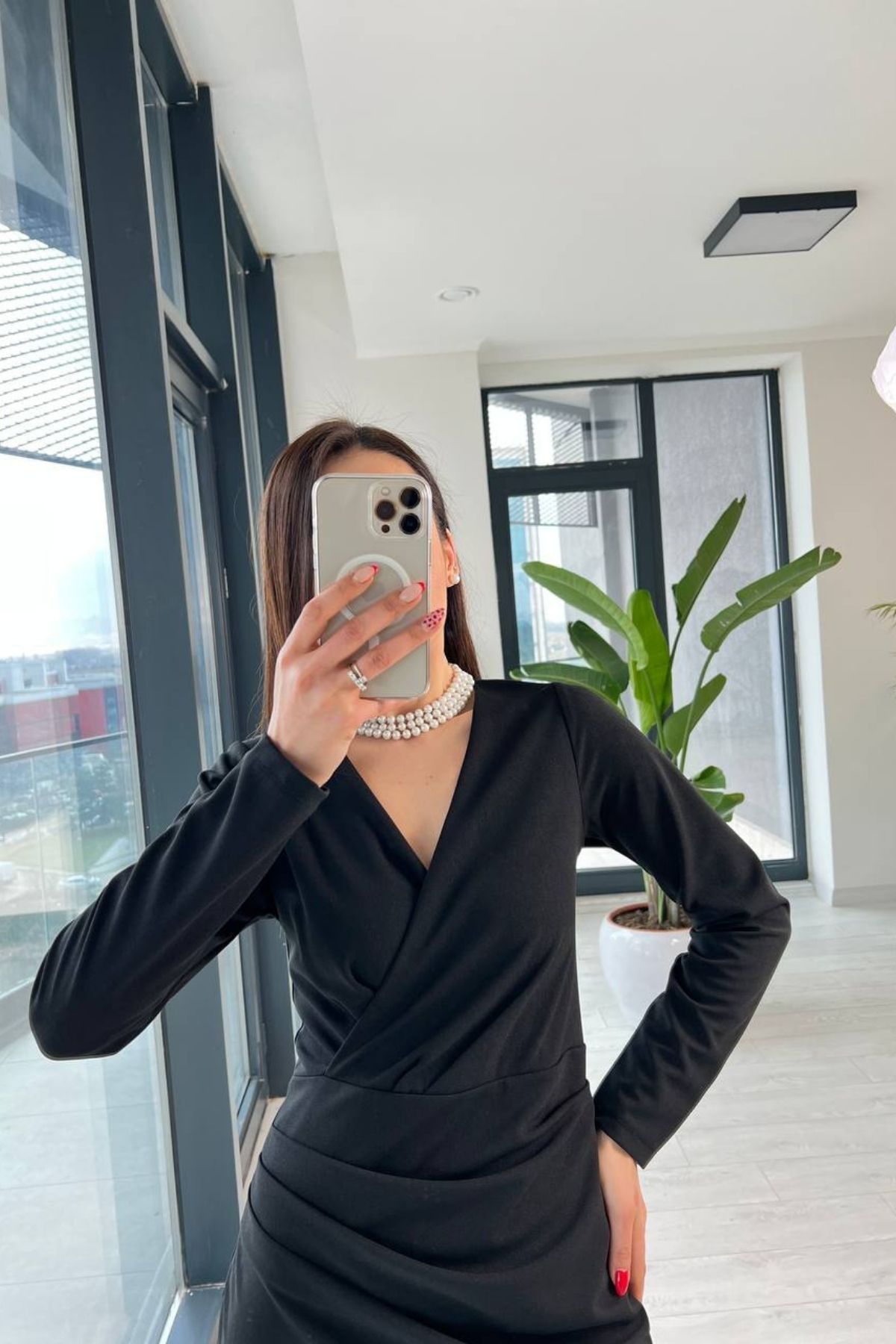 Siyah Mini Crep  Zara Model Elbise