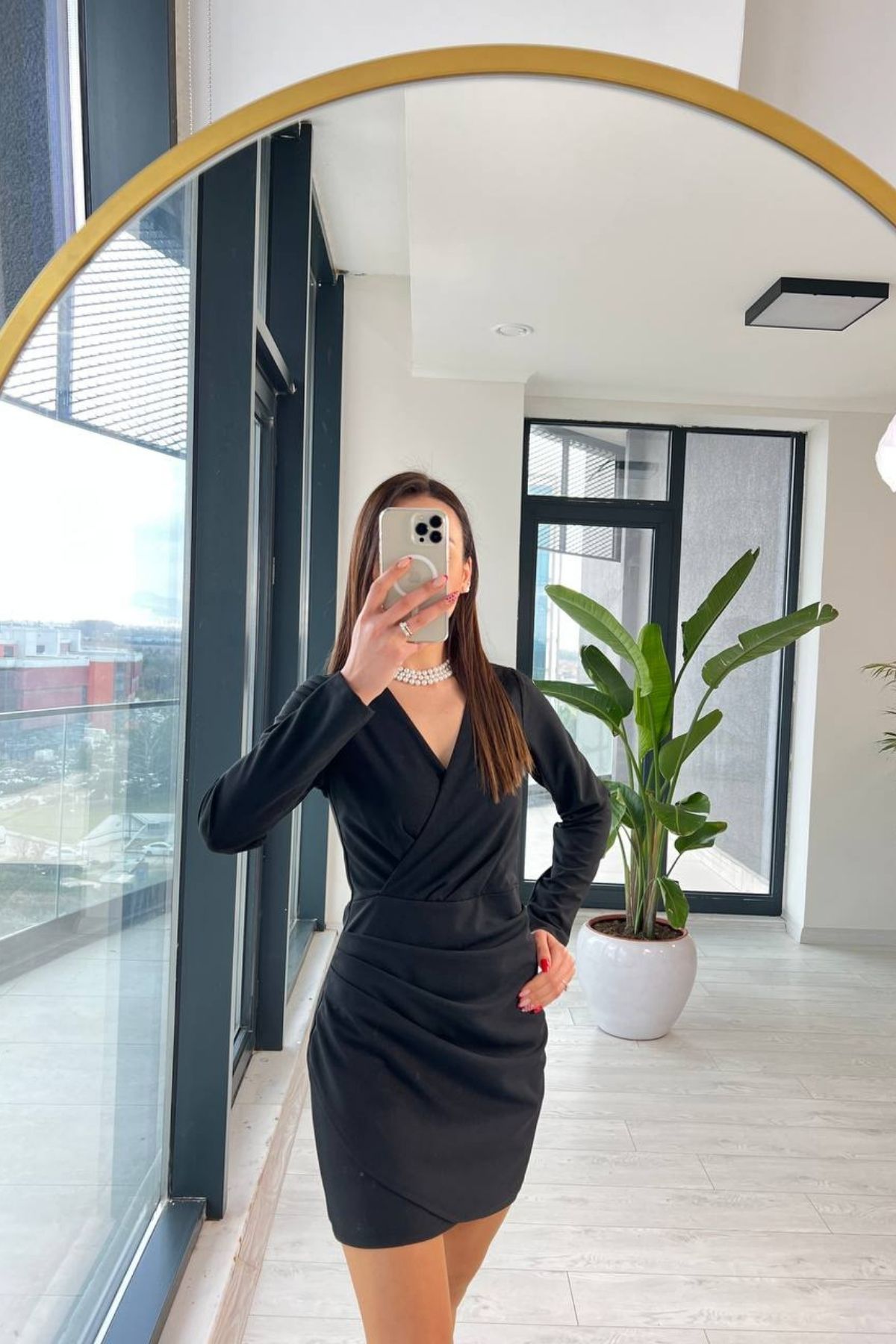 Siyah Mini Crep  Zara Model Elbise