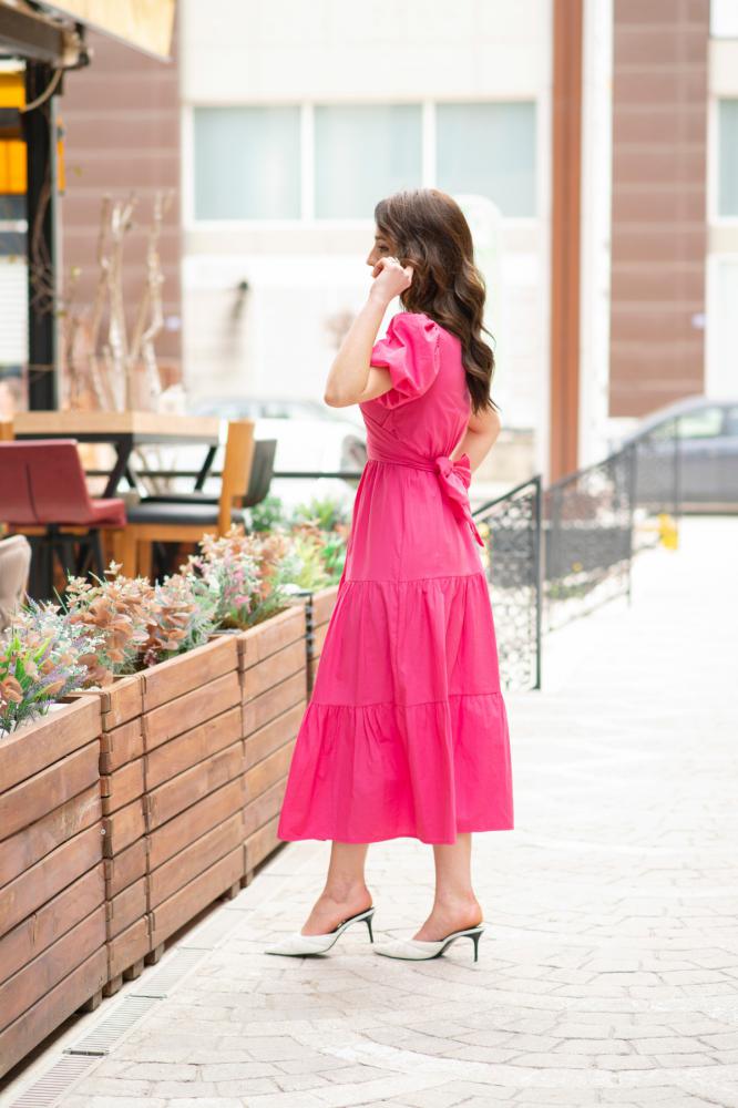 Pembe%20Poplin%20Bağlamalı%20Elbise