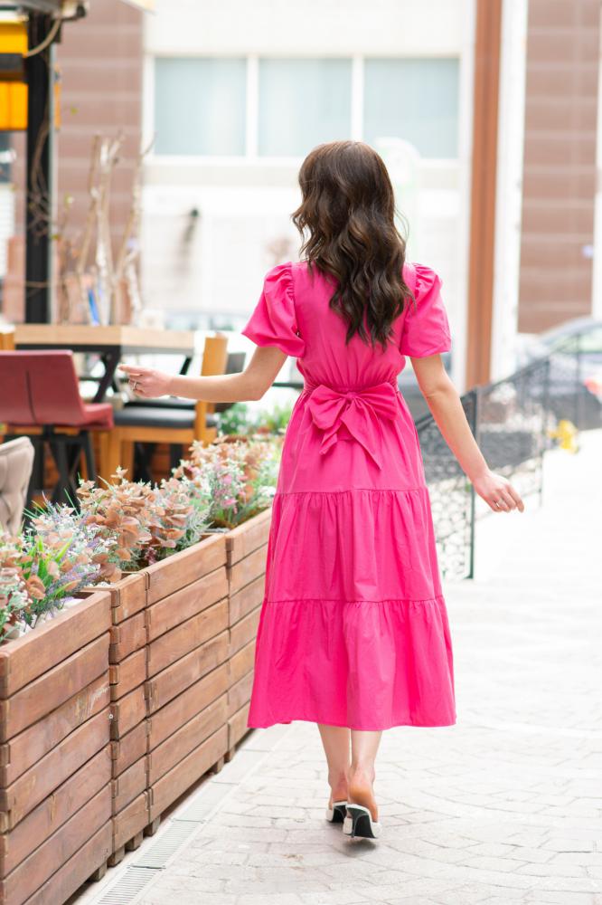 Pembe%20Poplin%20Bağlamalı%20Elbise