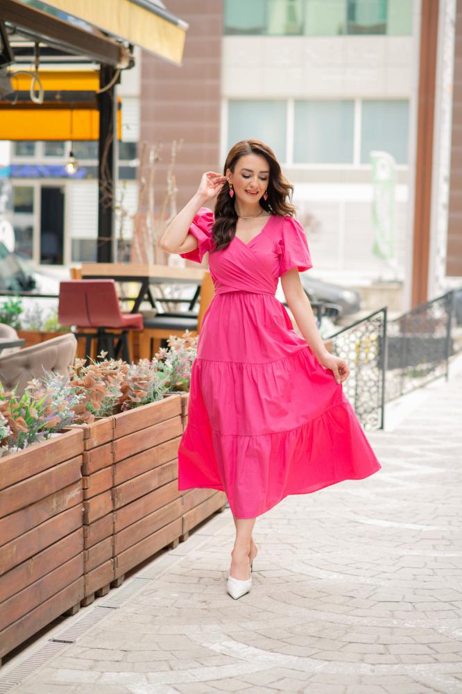 Pembe%20Poplin%20Bağlamalı%20Elbise