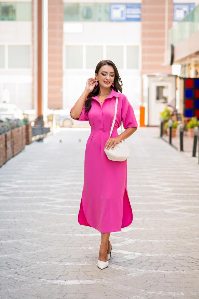 Pembe%20Bel%20Detaylı%20Yarasa%20Kol%20Elbise