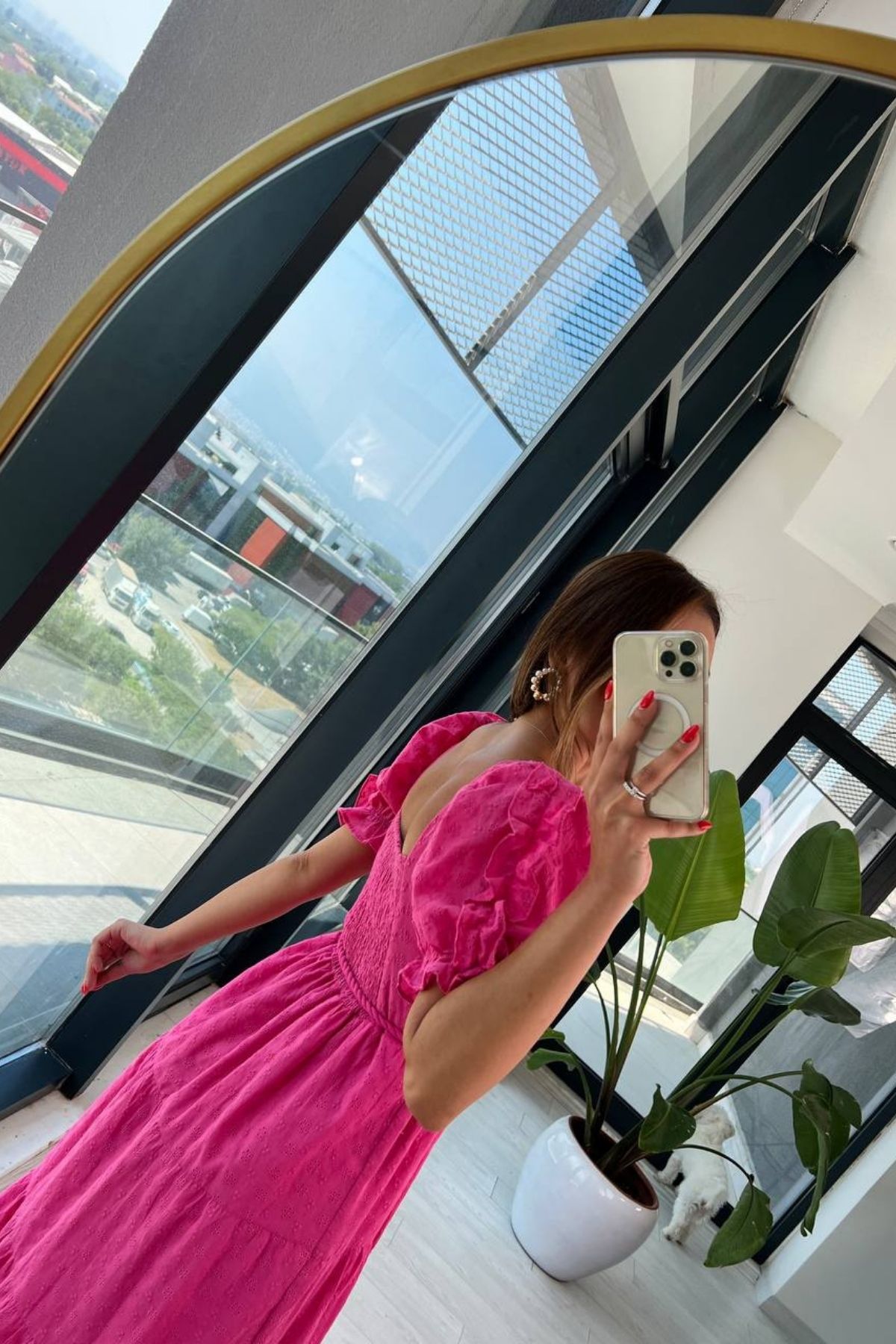 Pembe%20Kare%20Yaka%20Astarlı%20Fisto%20Elbise