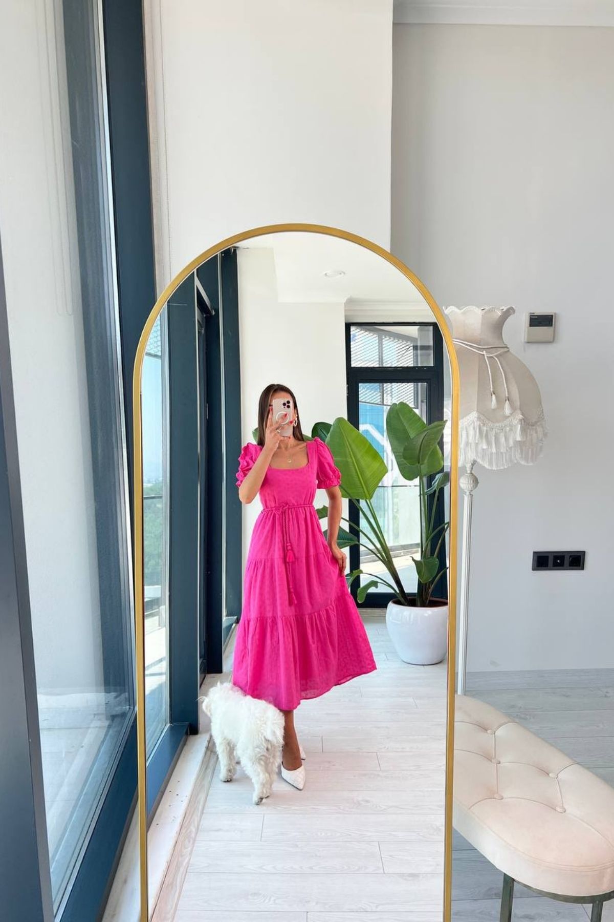 Pembe%20Kare%20Yaka%20Astarlı%20Fisto%20Elbise