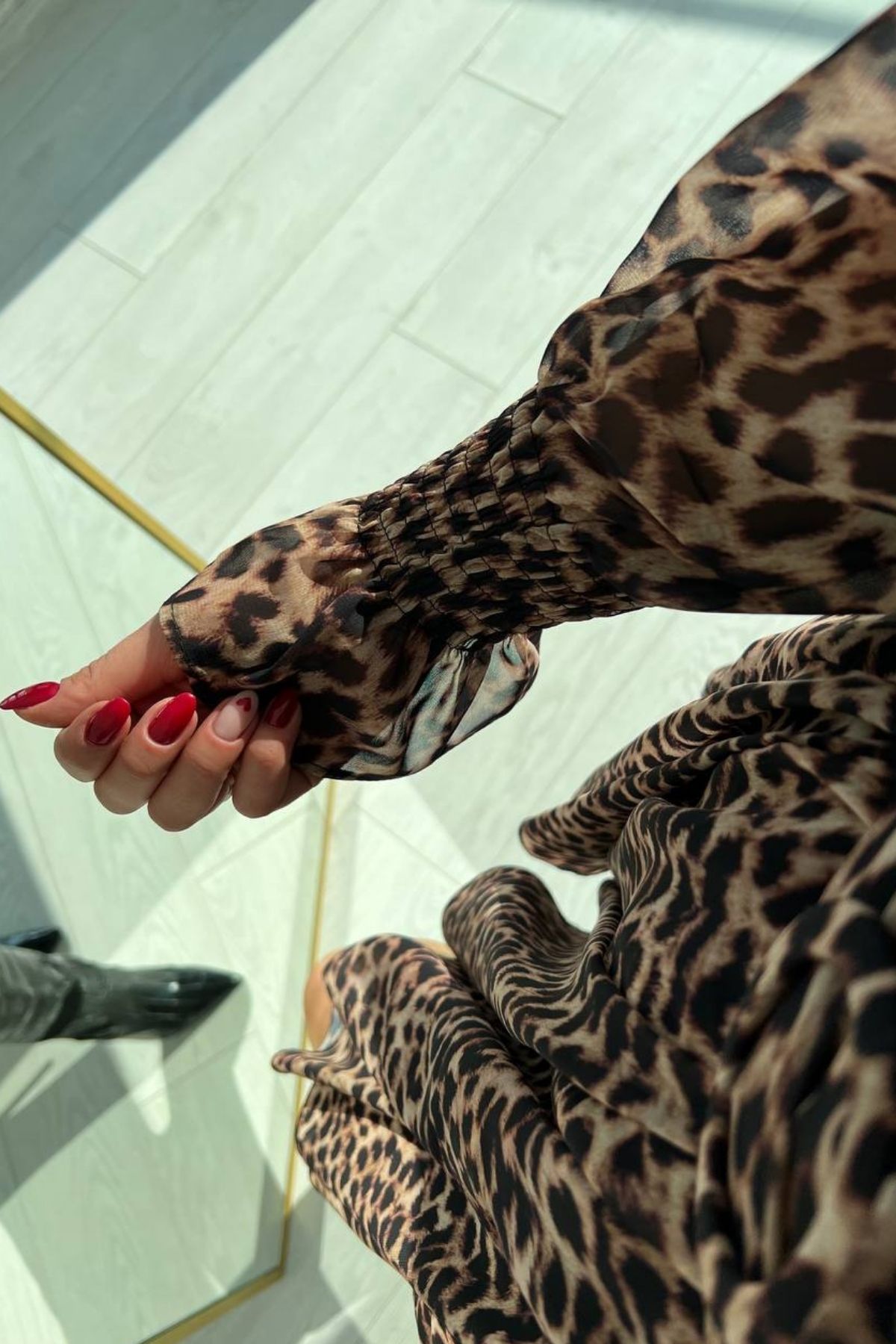 Leopar Desen Astarlı Şifon Elbise