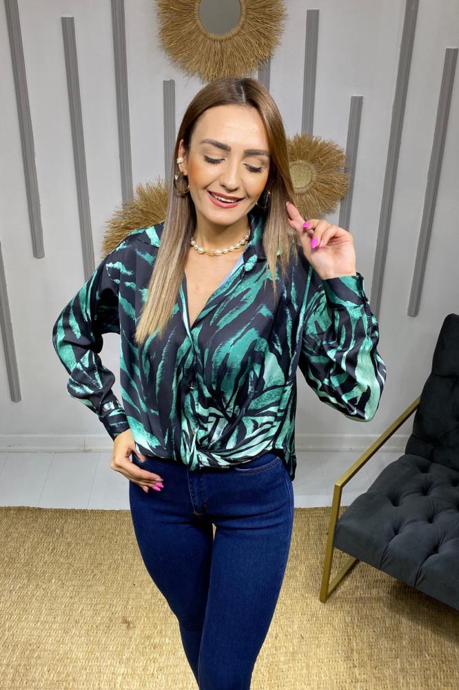 Zümrüt%20Yeşili%20Zebra%20İpek%20Saten%20Bluz
