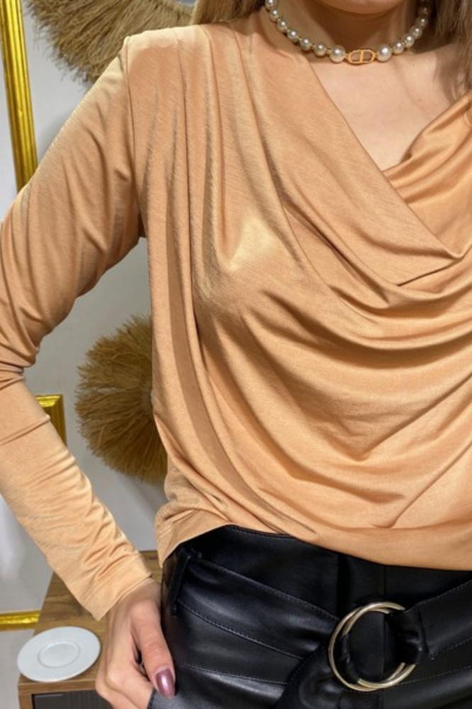Somon%20Vatkalı%20Drape%20Detaylı%20Bluz