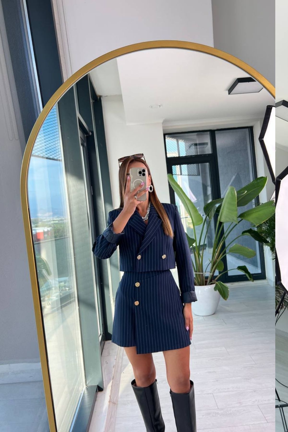 Lacivert%20Çizgili%20Premium%20Seri%20şort%20Etek%20Ceket%20Takım