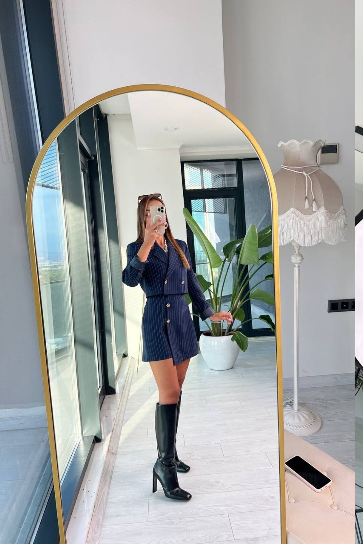 Lacivert%20Çizgili%20Premium%20Seri%20şort%20Etek%20Ceket%20Takım