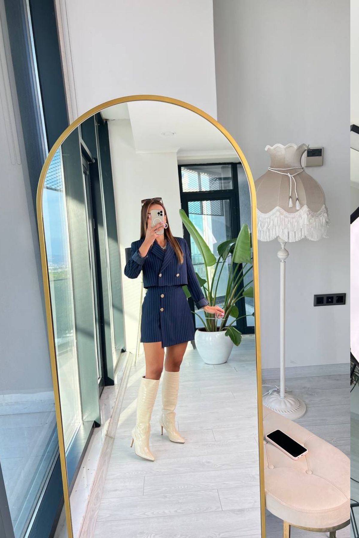 Lacivert%20Çizgili%20Premium%20Seri%20şort%20Etek%20Ceket%20Takım