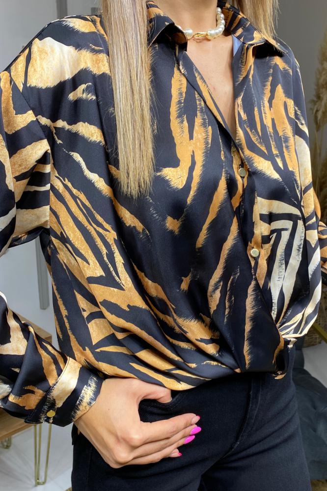 Taba%20Zebra%20İpek%20Saten%20Bluz