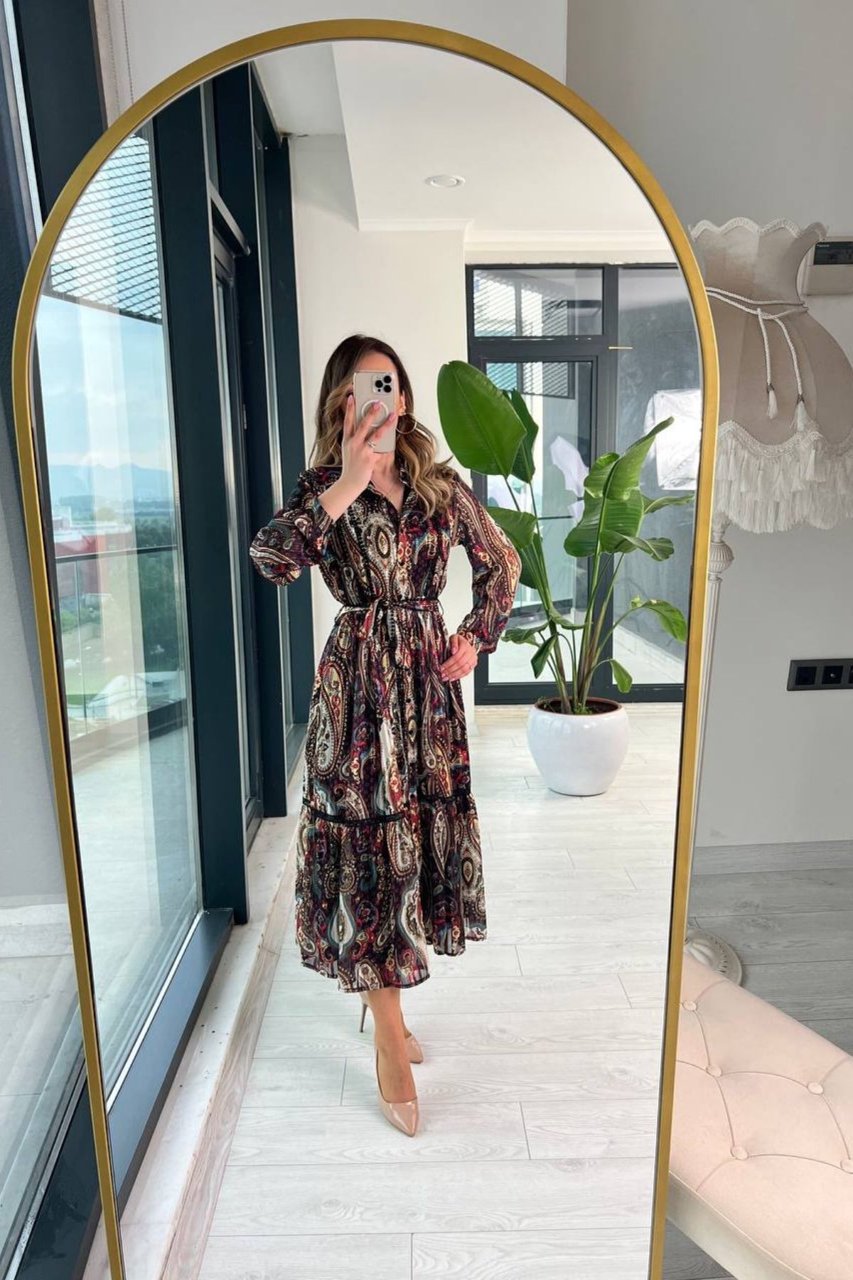 İthal%20İpekli%20Saten%20Astarlı%20Düğmeli%20Elbise