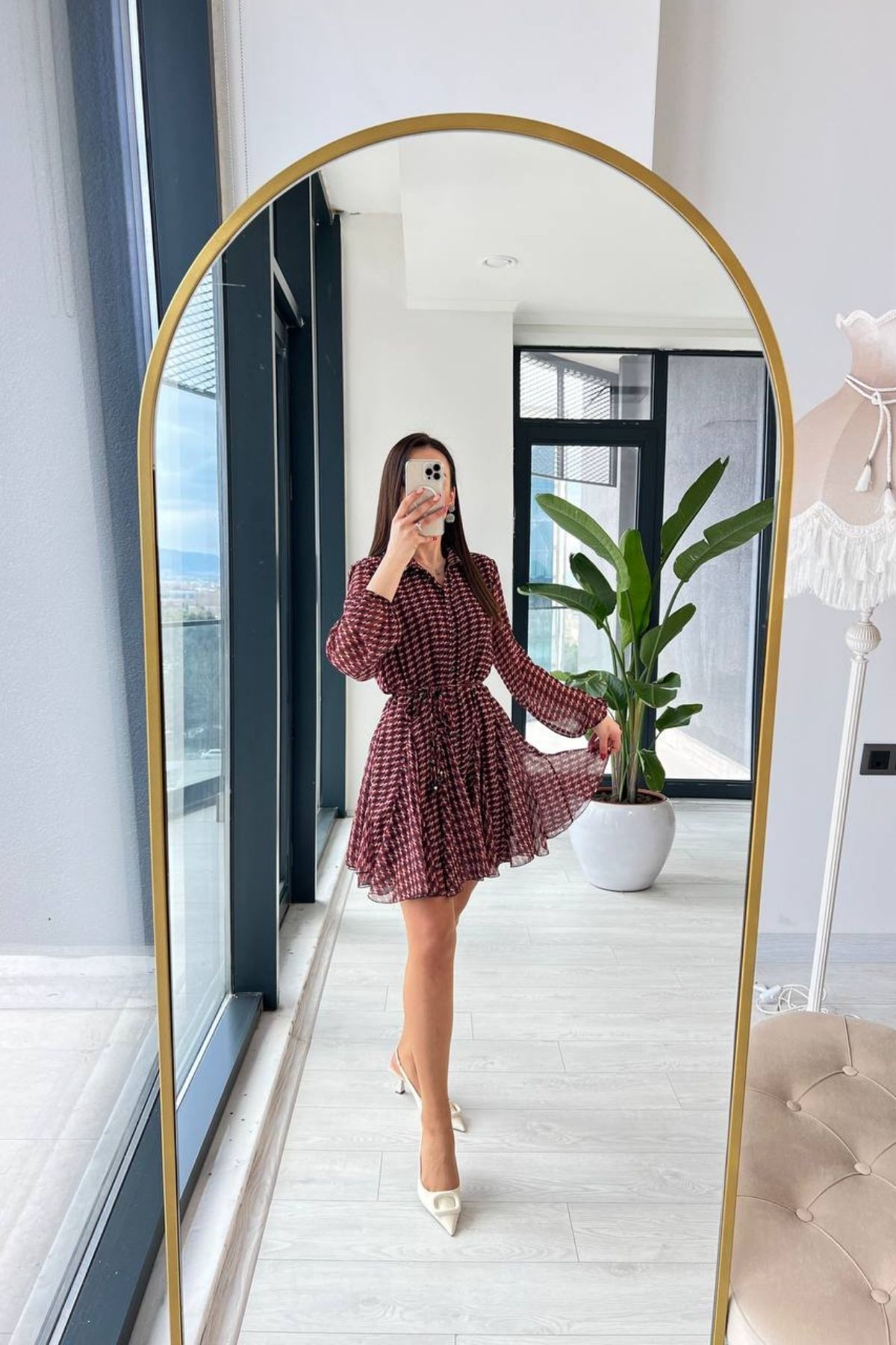 Za.ra Model Kiremit Rengi Desenli Şifon Elbise