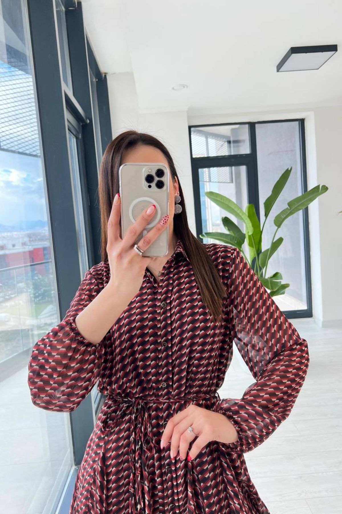 Za.ra Model Kiremit Rengi Desenli Şifon Elbise