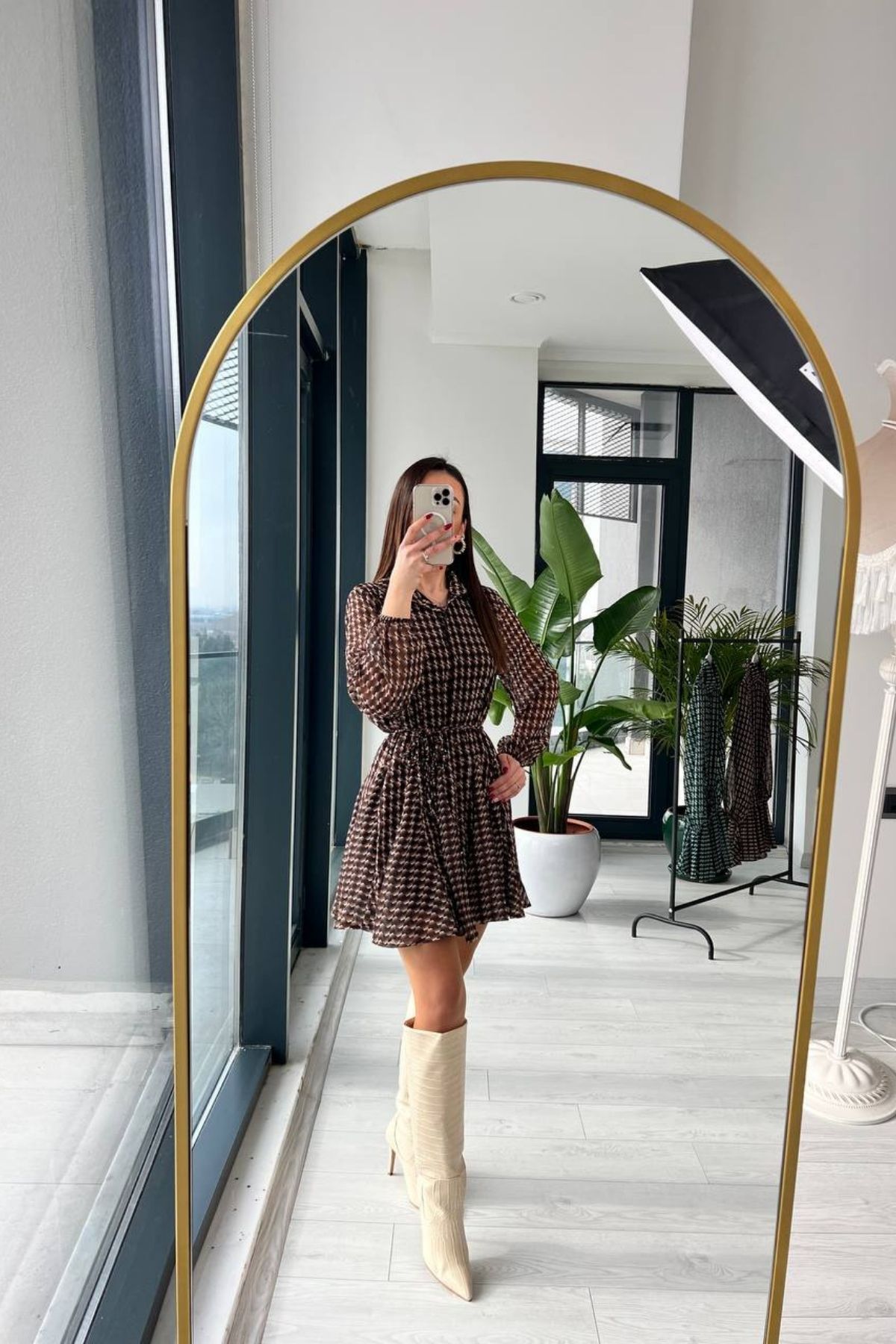 Za.ra Model Kahverengi Desenli Şifon Elbise
