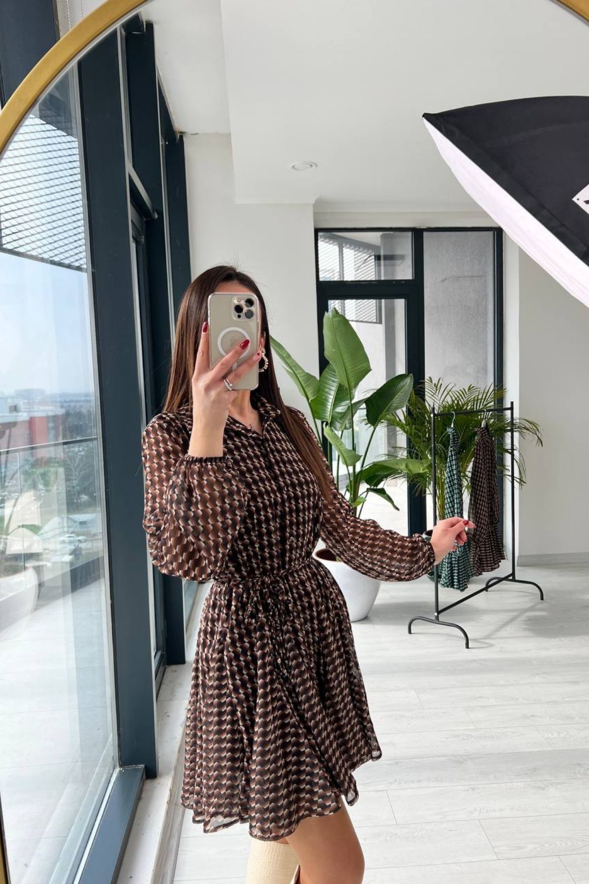 Za.ra Model Kahverengi Desenli Şifon Elbise
