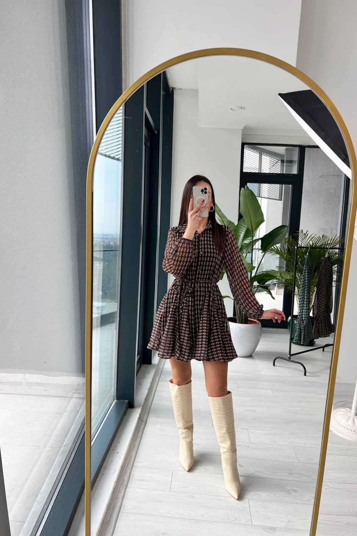 Za.ra Model Kahverengi Desenli Şifon Elbise