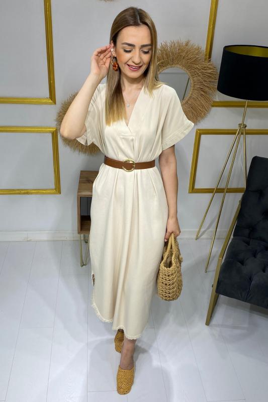 Taş%20Gabardin%20Kemerli%20Elbise